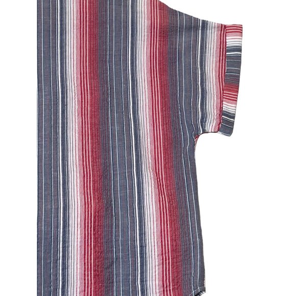 NWT Keren Hart Womens Striped Short Sleeve Shirt Large Red/Blue Cotton Button - Picture 7 of 16